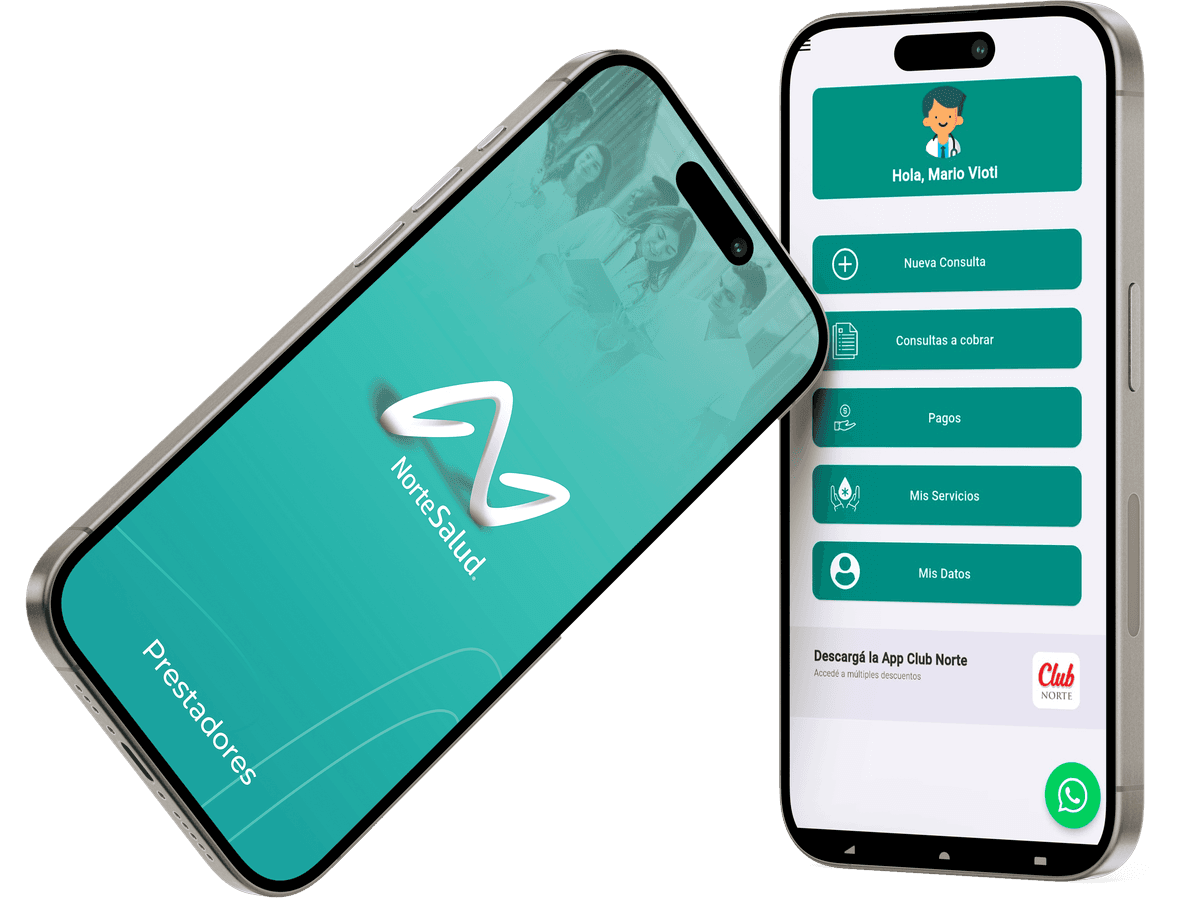 Interfaz de la aplicación móvil Norte Salud para prestadores