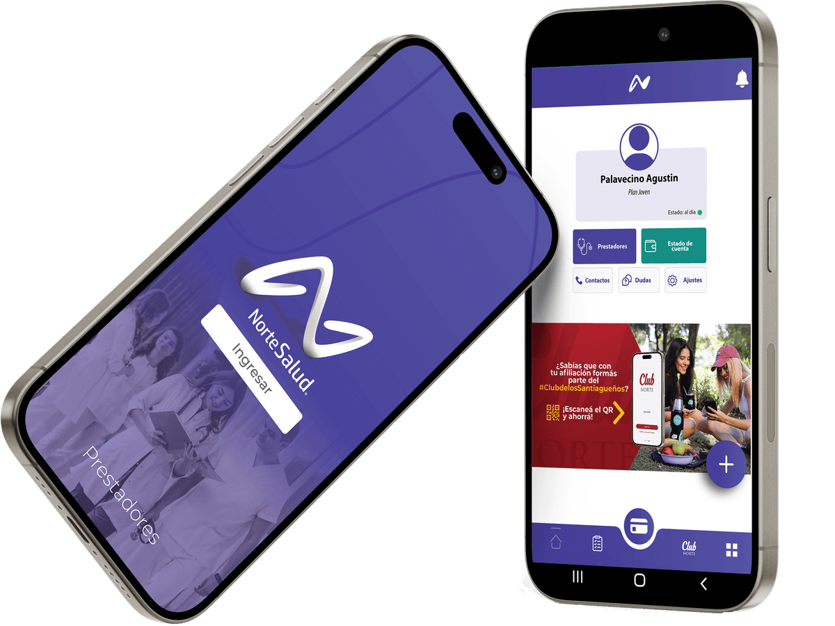 Interfaz de la aplicación móvil Norte Salud para socios